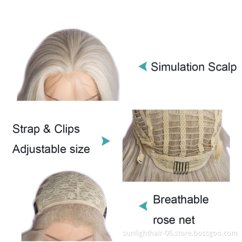 Cosplay longest 16/1001# Blonde Body Wave Middle Part Heat Resistant Synthetic Lace Front Wigs Fiber Hair For Women